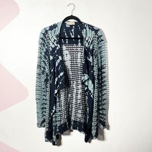 Vintage Impulse California Tie Dye Crochet Mesh Open Front Cardigan Blue Boho XL